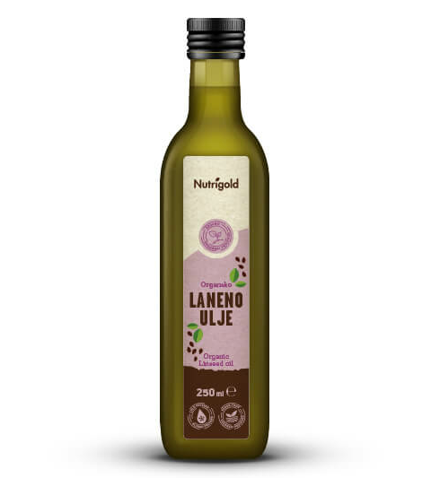 Nutrigold organsko hladno prešano laneno ulje u tamnoj boci od 250ml 