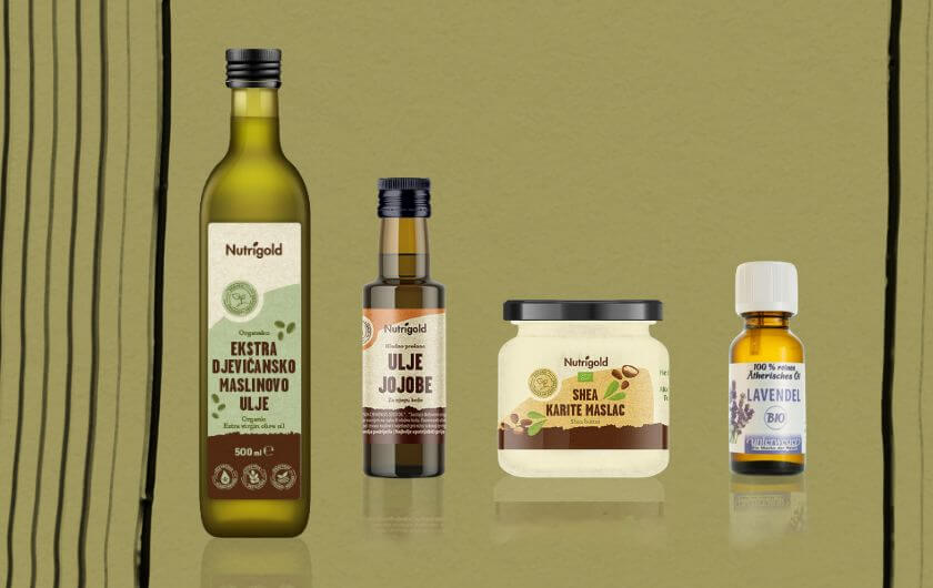 Ekstra djevičansko maslinovo ulje, ulje jojobe, Karite Shea maslac, Lavanda Bio eterično ulje sastojci su za hranjivu masku za lice i kosu