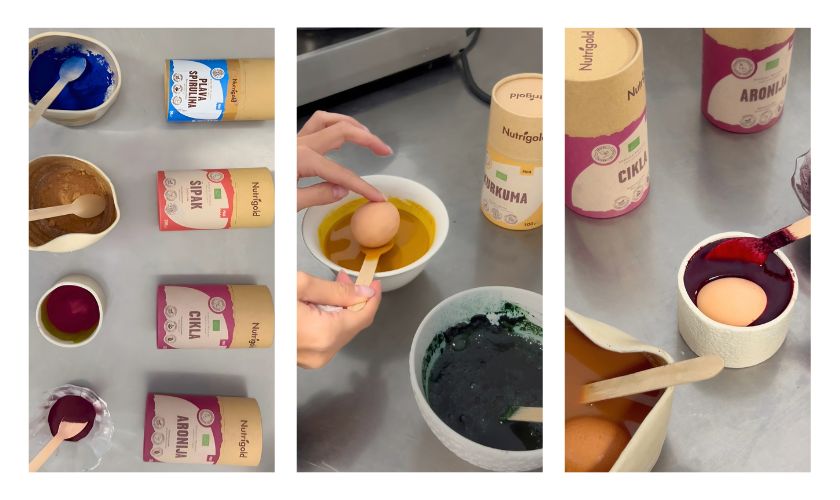 Bojanje jaja prirodnim prahovima u Tvornici Zdrave Hrane