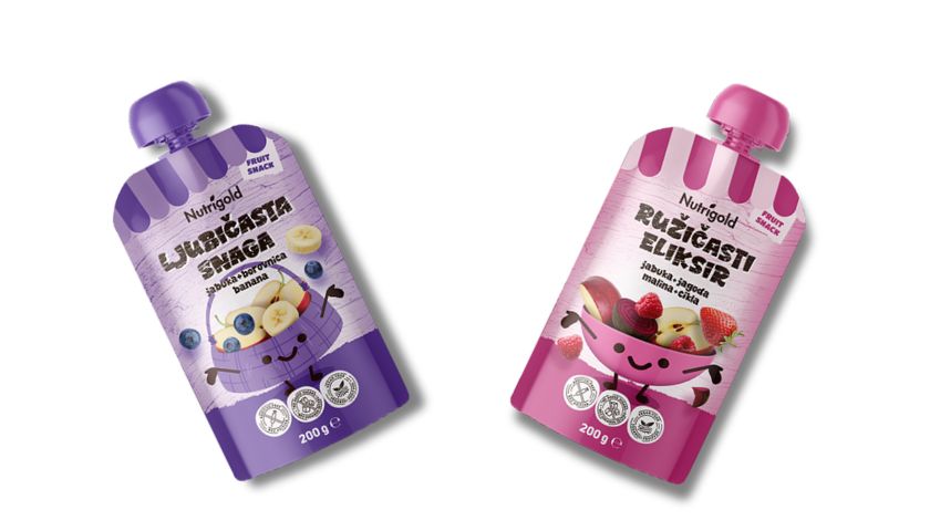 Nutrigold voćne kaše Ružičasti eliksir i Ljubičasta snaga 