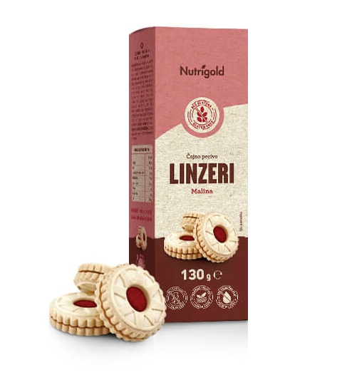 Linzeri Čajno pecivo s malinom - Bez glutena 130g Nutrigold