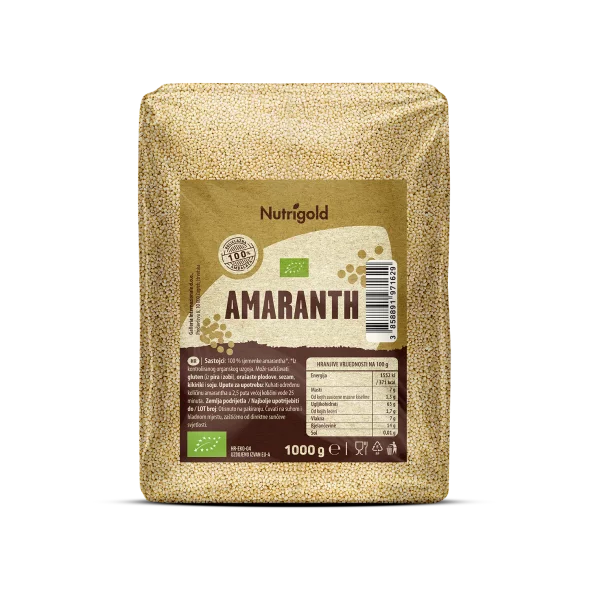 Nutrigold biologisches Amaranth in einer durchsichtigen 1000g Verpackung