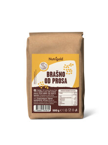 Nutrigold Hirsemehl in einer braunen 500 Gramm Packung