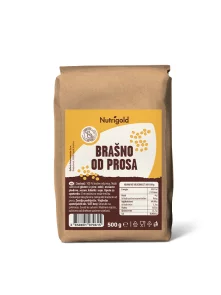 Nutrigold Hirsemehl in einer braunen 500 Gramm Packung