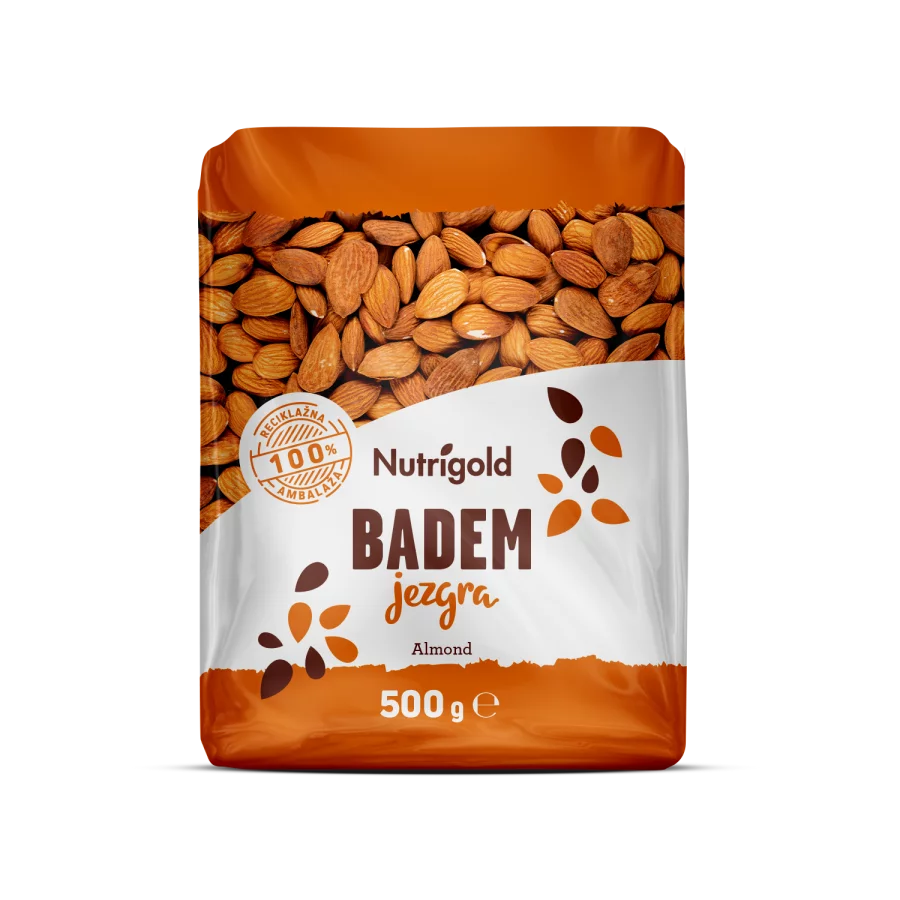 Nutrigold Mandeln in einer durchsichtigen 500 Gramm Packung
