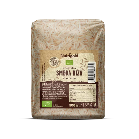 Langkörniger brauner Reis Vollkorn – Biologisch 500g Nutrigold