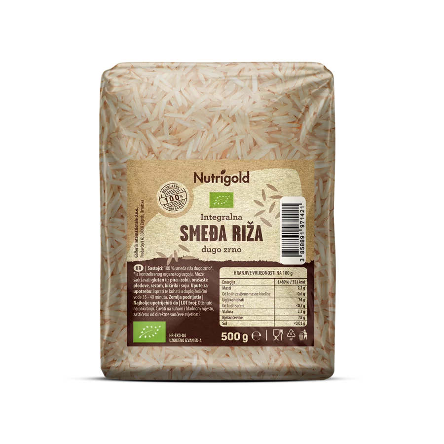 Langkörniger brauner Reis Vollkorn – Biologisch 500g Nutrigold