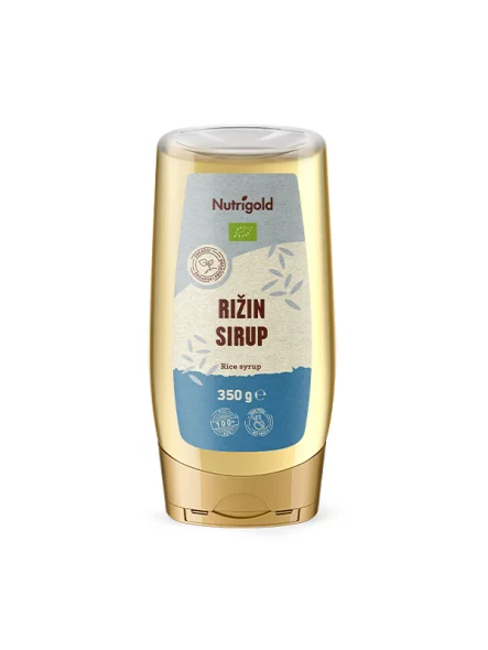 Nutrigold Reissirup – Biologisch in durchsichtiger Verpackung von 350g Vorderseite