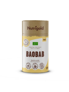 Biologisches Nutrigold Baobab Pulver in einer gelben 250 Gramm Packung