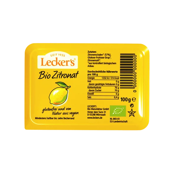 Lecker's Kandierte Zitronenschale - Biologisch in der 100g Packung