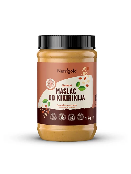 Nutrigold Erdnussbutter 100% – Crunchy in einer 1000 Gramm Packung