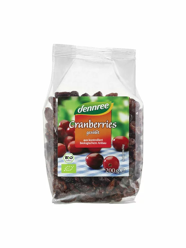 Dennree Getrocknete Cranberries in Apfelsaft – Biologisch in einer 200g Packung