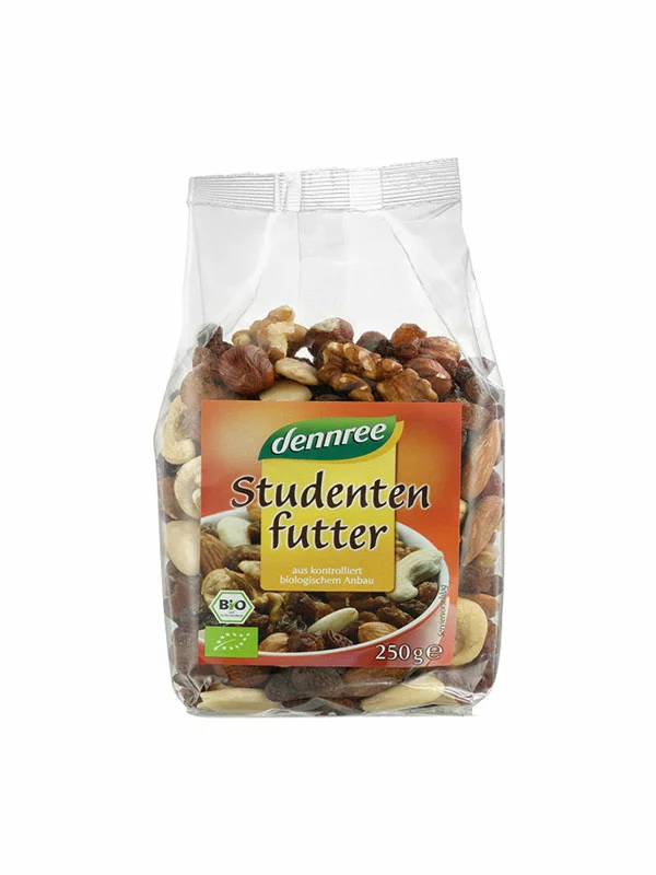 Dennree Studenten Mix aus Nüssen & Trockenfrüchten – Biologisch in einer 250g Verpackung