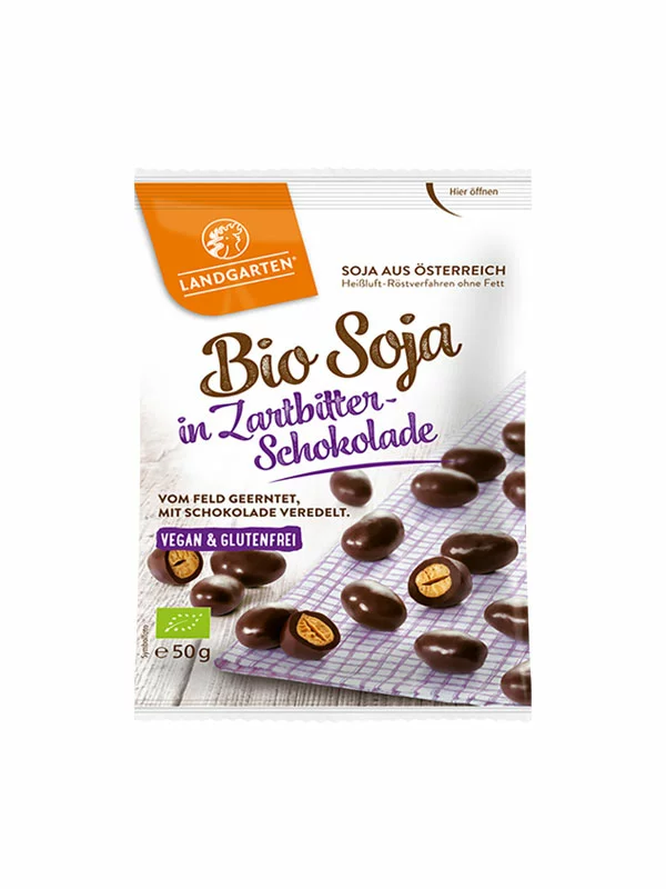 Landgarten Soja in Zartbitterschokolade – Biologisch in einer 50g Packung