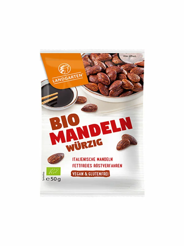 Landgarten Gewürzmandeln Snack – Biologisch in der 50g Packung