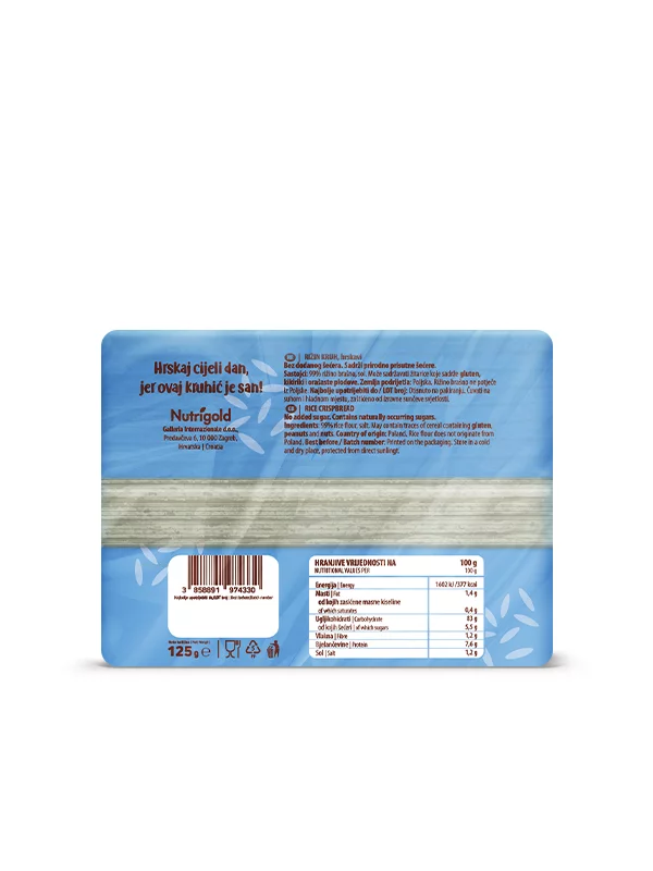 Nutrigold Reis-Knäckebrot – Ohne Zuckerzusatz in Verpackung von 125 g