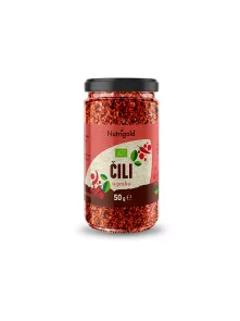 Nutrigold Chilipulver biologisch in einem 50 Gramm Glas