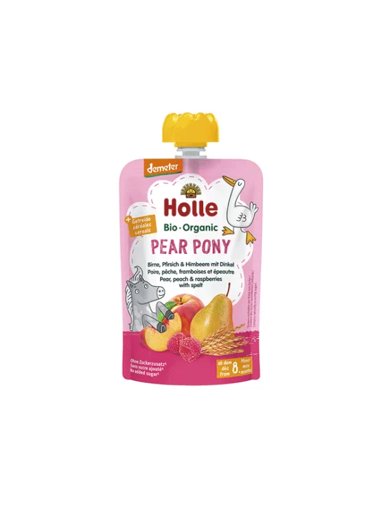 Holle Quetschie Birne, Pfirsich & Himbeere mit Dinkel „Pear Pony“ (ab dem 8. Monat) – Biologisch in einer 100g Packung
