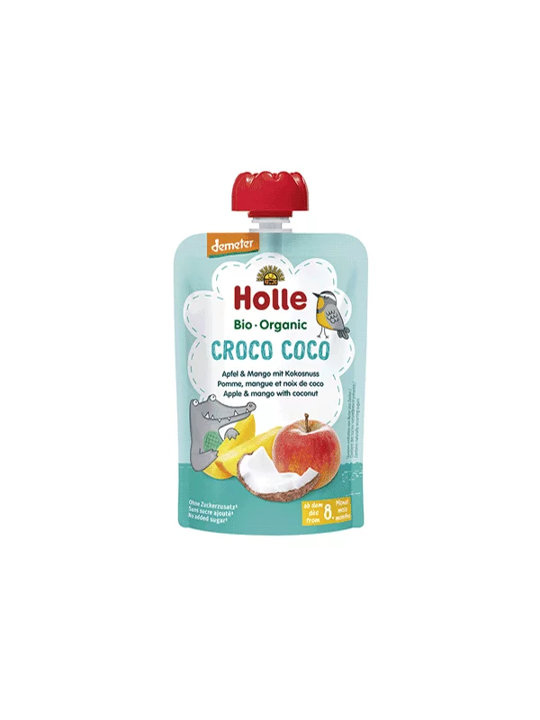 Holle Quetschie Apfel & Mango mit Kokosnuss „Croco coco“ (ab dem 8. Monat) – Biologisch in einer 100g Packung