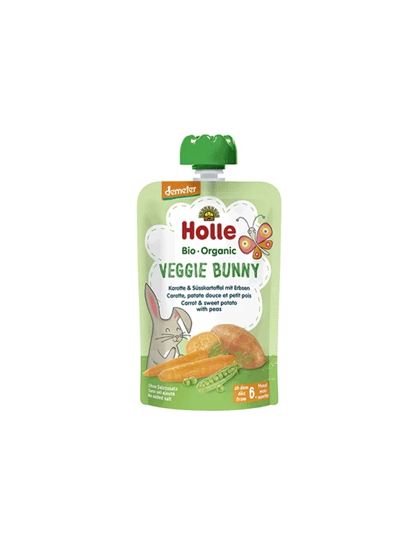 Holle Quetschie Karotten & Süßkartoffel mit Erbsen „Veggie Bunny“ (ab dem 6. Monat) – Biologisch in einer 100g Packung