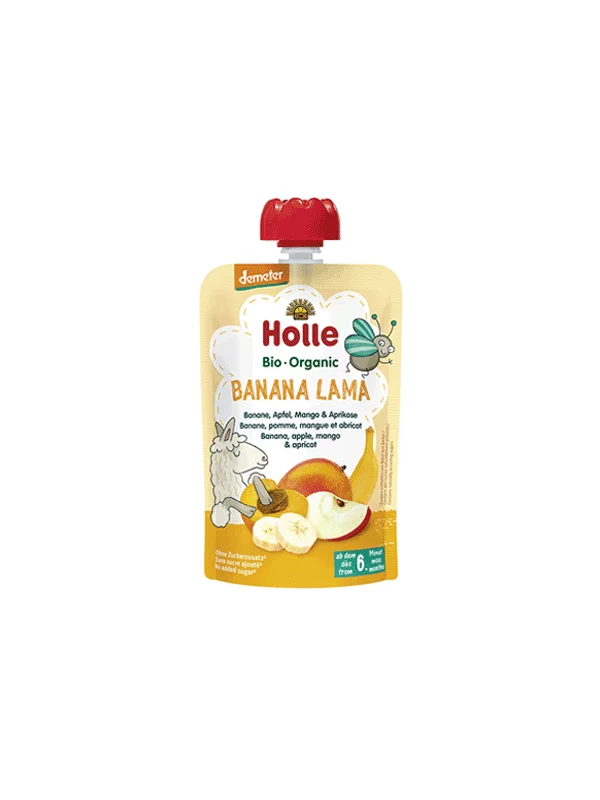 Holle Quetschie "Banana Lama" Banane-Apfel, Mango & Aprikose  –  Biologisch in einer 100g Packung