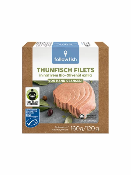 FollowFish Thunfischfilets in Bio-Olivenöl in der 160g (120g) Packung