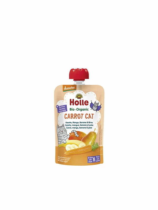 Holle Quetschie Karotte, Mango, Banane & Birne „Carrot Cat“ (ab dem 8. Monat) – Biologisch in einer 100g Packung