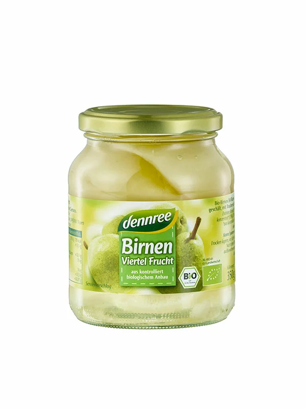 Dennree Birnen Viertel Frucht – Biologisch im 350g Glas