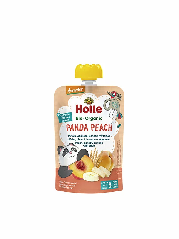 Holle Quetschie Pfirsich-, Aprikosen- und Banane mit Dinkel „Panda Peach“ – Biologisch in einer 100g Packung