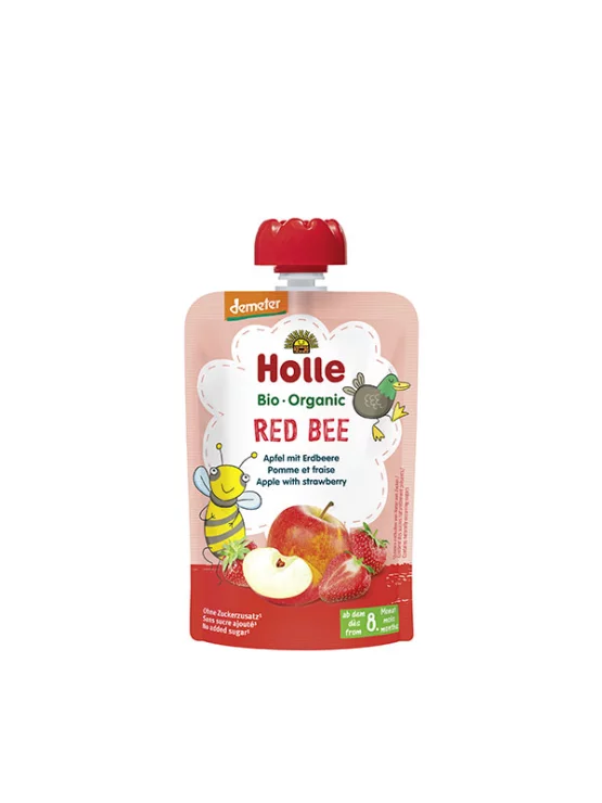 Holle Quetschie Apfel mit Erdbeere „Red Bee“ (ab dem 8. Monat) – Biologisch in einer 100g Packung