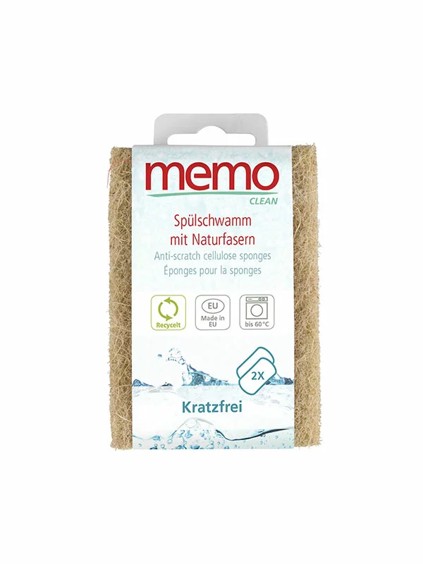 Memo Spülschwamm mit Naturfasern zum Geschirrspülen ohne Kratzer - 100% pflanzliche Zellulosefasern 2 Stück