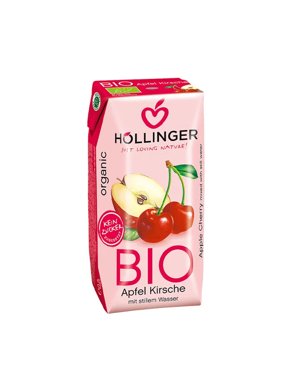Höllinger Apfel- und Kirschsaft - Tetrapak mit Strohhalm - Biologisch in einem 200ml Tetrapak