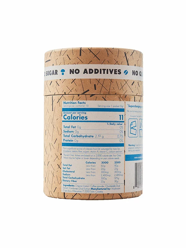 Mit Pilzen angereicherter Go Tireless-Instantkaffee mit 10 x 3g in der Packung