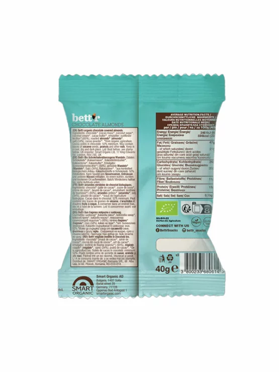 Mandeln mit Schokoladenüberzug – Biologisch 40g Bett'r