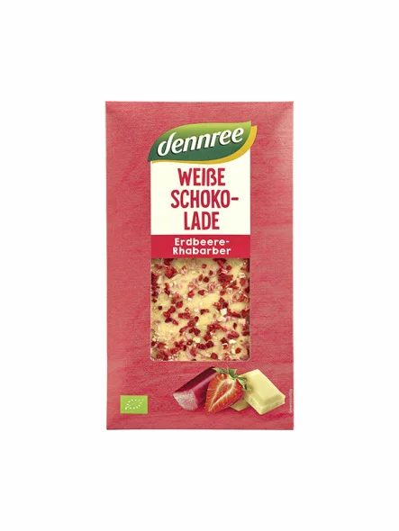 Weiße Schokolade, Erdbeere und Rhabarber – Biologisch 100g Dennree