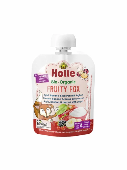 Holle Quetschie Apfel, Banane & Beeren mit Joghurt „Fruity Fox“ – Biologisch in einer 85g Packung