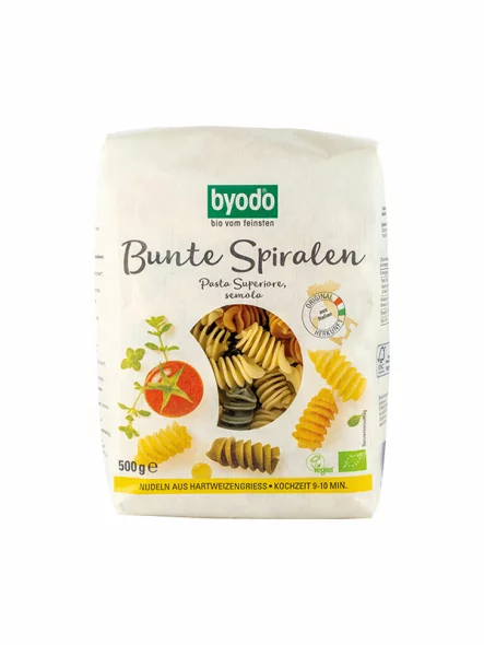 Byodo Bunte Spiralen aus Hartweizengriess – Biologisch in einer 500g Packung
