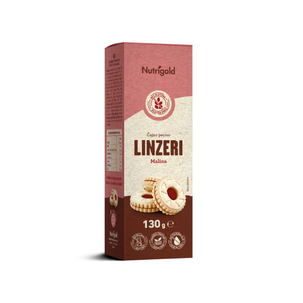 Nutrigold Linzer Teegebäck mit Himbeeren – Glutenfrei in einer 130 Gramm Packung
