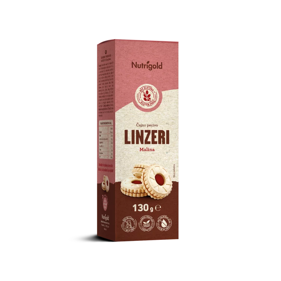 Nutrigold Linzer Teegebäck mit Himbeeren – Glutenfrei in einer 130 Gramm Packung