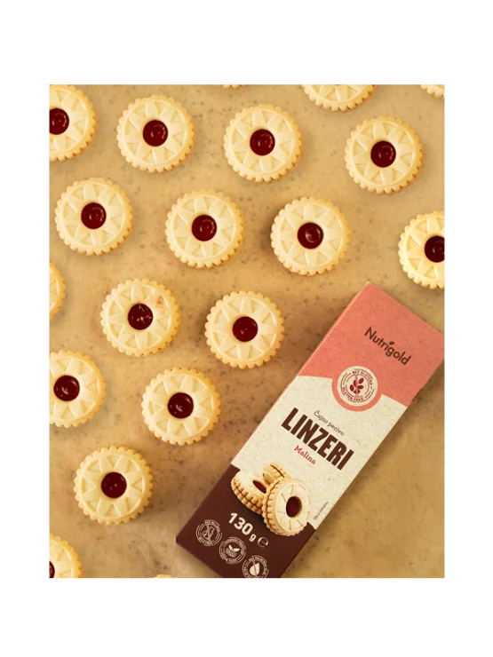 Nutrigold Linzer Teegebäck mit Himbeeren – Glutenfrei in einer 130 Gramm Packung