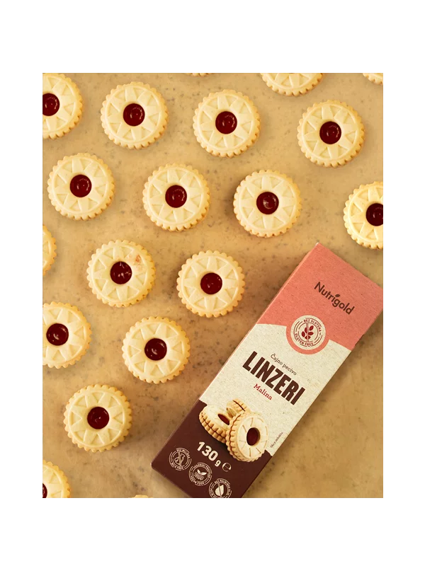 Nutrigold Linzer Teegebäck mit Himbeeren – Glutenfrei in einer 130 Gramm Packung