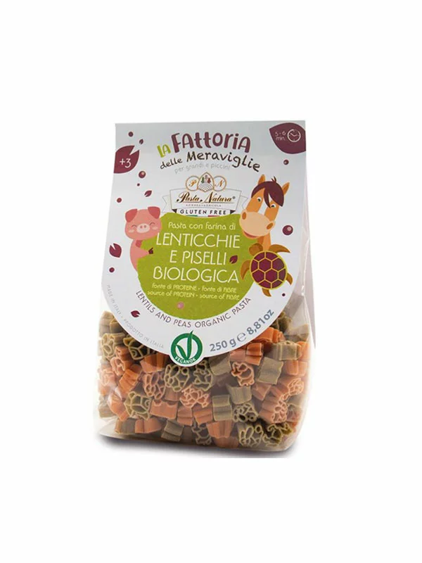 Pasta Natura die Pasta mit roten Linsen und Erbsen Glutenfreie Tierform – Biologisch in einer 250g Verpackung
