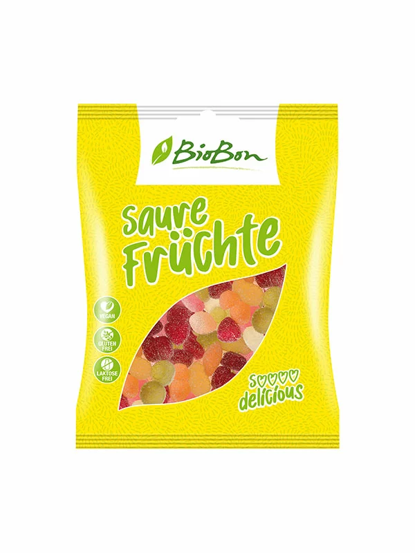 BioBon Vegane saure Fruchtgummis glutenfrei – Biologisch in einer 100g Packung