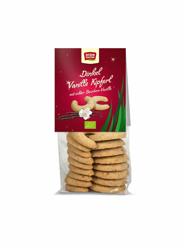 Rosengarten Dinkel Vanille Kipferl – Biologisch in einer 100g Packung