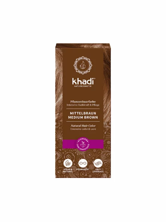 Pflanzliche Haarfarbe Mittelbraun – 100g Khadi