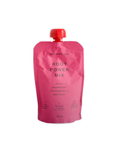 Nutrino Lab Fruchtsnack Root Power Mix – Apfel, Himbeere, Erdbeere und Rote Bete in Quetschbeutel von 200g