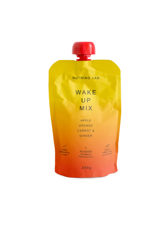 Nutrino Lab Fruchtsnack Wake Up – Apfel, Orange. Karotte und Ingwer in Quetschbeutel von 200g