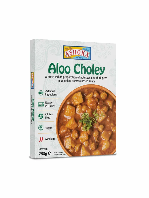 Ashoka Instant-Curry Aloo Choley – Glutenfrei in Kartonverpackung von 280g
