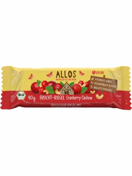 Allos Fruchtriegel Cranberry & Cashew – Biologisch in einer 30g Packung