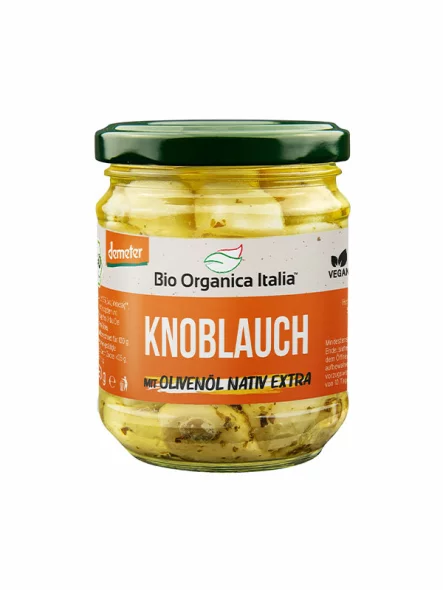 Bio Organica Italia Knoblauch mit Olivenöl Glutenfrei – Bio im 190g Glas